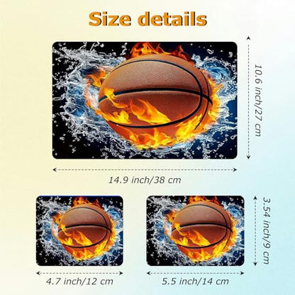 Universal Laptop Skin Sticker with 2 Wrist Pad Decals, 3-Piece Removable Vinyl Laptop Cover, Ice Fire Basketball Waterproof Anti-Scratch, Easy-Trim Fit for 13.3" 14" 15.6" Laptops - color: Ice Fire Basketball