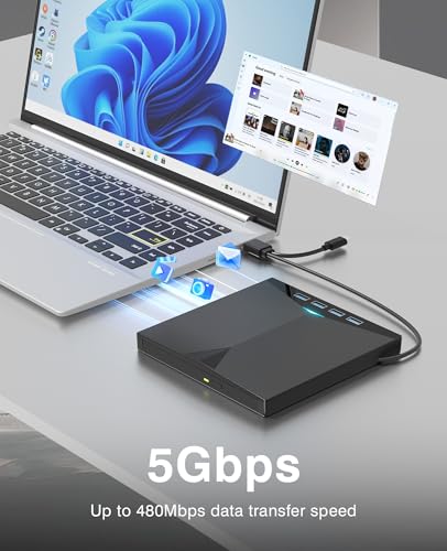 External CD/DVD Drive for Laptop PC,8 IN 1 LED Portable DVD Drive CD Burner CD-ROM DVD-/+RW Writer Reader with TF/SD Card Slots,USB 3.0 DVD Drive External,Compatible with Mac,Windows 11/10/8/7 (Black) - color: Black
