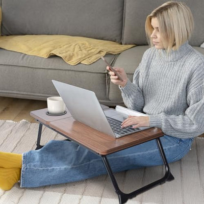 Adjustable Lap Desk for Bed - Portable Laptop Tray Table with Foldable Legs, Phone Slot & Cup Holder - Lightweight & Sturdy Breakfast, Work, Study Table for Sofa, Couch, Floor