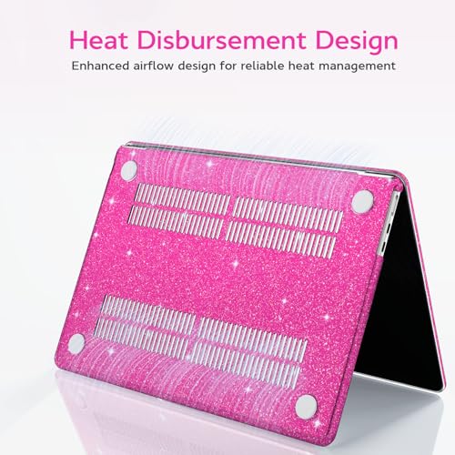 B BELK for MacBook Air 13 inch Case M5 2026 2025 2024 2023 2022 M4 M3 M2 | A3449 A3240 A3113 A2681, Glitter Hard Shell for MacBook Air 13.6 inch Case&Keyboard Cover&Screen Protector, Sparkly Hot Pink - color: Glitter Hot Pink