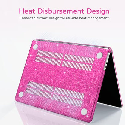 B BELK for MacBook Air 13 inch Case M5 2026 2025 2024 2023 2022 M4 M3 M2 | A3449 A3240 A3113 A2681, Glitter Hard Shell for MacBook Air 13.6 inch Case&Keyboard Cover&Screen Protector, Sparkly Hot Pink - color: Glitter Hot Pink