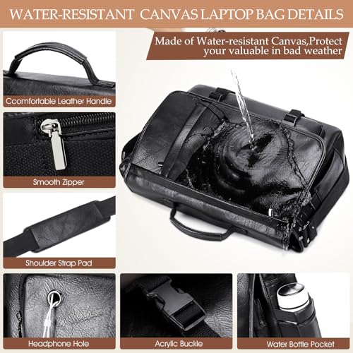 Messenger Bag for Men: Laptop Bag PU Leather Work Briefcase Large Carry On Computer for Office College Travel - color: Pu Black