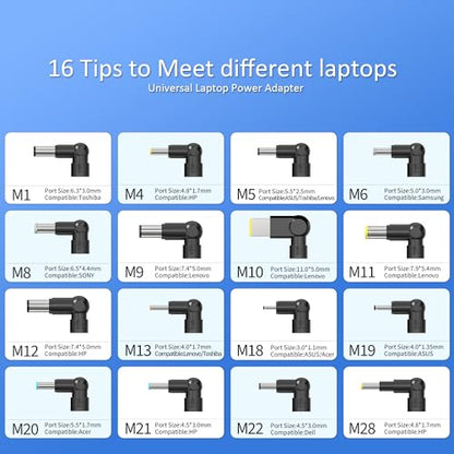 Universal AC Adapter 90W Laptop Charger Compatible with Lenovo HP Dell ASUS Acer Samsung Gateway Notebook Ultrabook Chromebook Pavilion EliteBook Inspiron Latitude ThinkPad and More with 16 Tips