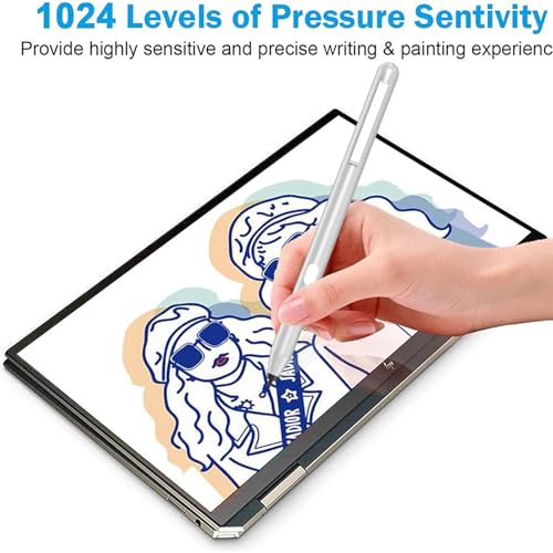 Stylus Pen for HP Omnibook/Envy/Spectre/Pavilion x360, 1024 Pressure | MPP 1.51 Stylus Pen with Palm Rejection, 2500H Battery Digital Pen with Eraser for Drawing/Note-Taking, AAAA Battery Included - color: Platinum
