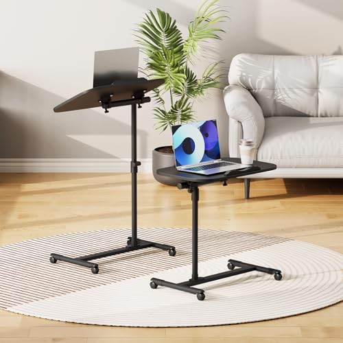Athena Collection Adjustable Standing Desk Overbed Table with Wheels, Black | Height Adjustability(24"-36"), Smooth-rolling Casters, Rolling Lab Cart with Large Tabletop for Office, Hospital, Clinic - color: Black, size: without Mouse Pad