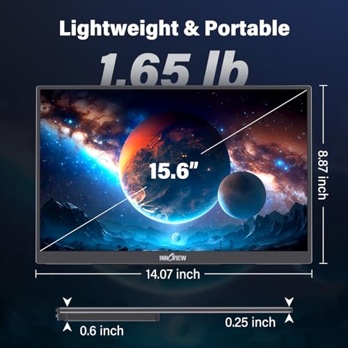 InnoView 15.6 inch Portable Monitor 4K UHD 3840x2160 | 100% sRGB HDR | External Monitor with 2 USB-C & HDMI Ports | Travel Second Monitor for Laptop Mac PC Xbox PS5 Switch (Includes Adapter) - size: 15.6-in