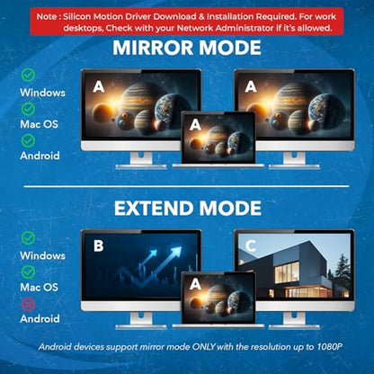 OREI SplitExtend HDMI Splitter Extended Display for Dual Monitor - 4K@30Hz | OREI SplitExtend HDMI Splitter Extended Display for Dual Monitor - USB A & USB-C Adapter to HDMI 2.0, Up to 4K@30Hz