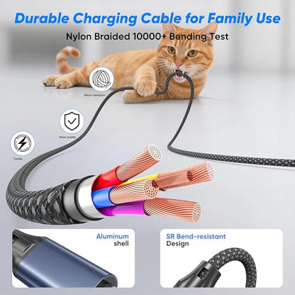 6.6FT 2-in-1 USB C to Dual USB C Cable, 140W Braided USBC Splitter Charging Cord for iPhone 17/17 Pro Max/16 Series,MacBook Air/Pro,and More, USB-A Adapter Included - size: 6.6FT