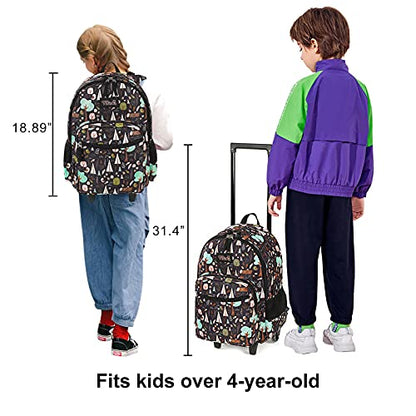 Tilami Rolling Backpack 18 inch Double Handle with Lunch Bag Wheeled Kids Backpack for Girls and Boys, INS Brown - color: Ins Black