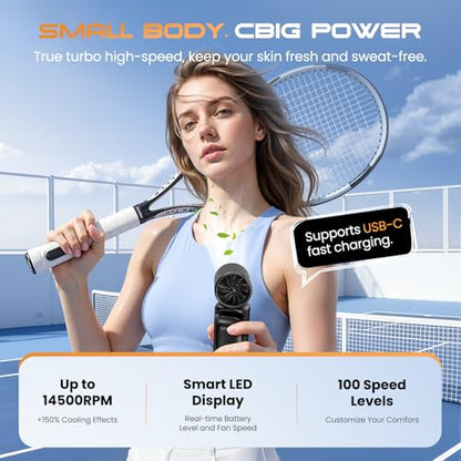 Portable Clip-On Mini Fan Handheld Turbo Fan 180° Rotating 3000mAh 5-speed | Handheld Mini Fan with LED Display, 14500 RPM Rechargeable Stroller Fan for Travel, Camping, Game day & Office - color: black