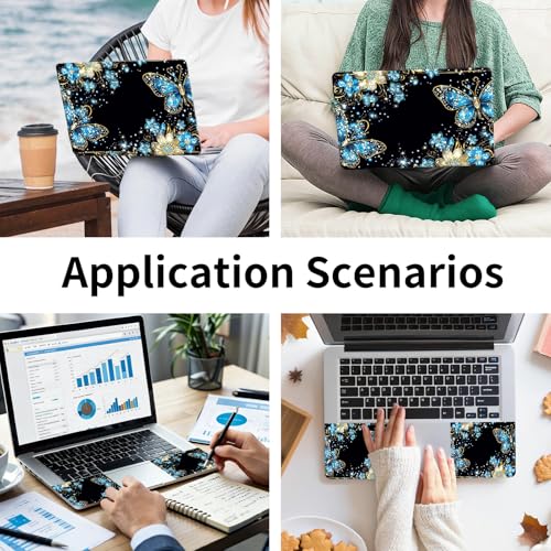 15.6 Inch Laptop Skin Sticker, Reusable Vinyl Cover Protector with 2 Wrist Pad Skins, Removable Waterproof Scratch-Resistant for 12-15.6 Inch Laptop Notebook,Blue and White Butterfly - color: Blue And White Butterfly