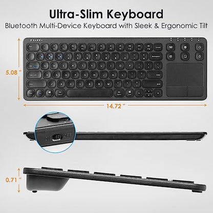 SANWA Multi Device Bluetooth Keyboard with Touchpad, Rechargeable Keypad with Trackpad for Laptop Desktop Computer PC iPad/iPhone Tablet, Compatible with MacBook, Windows, Android, iOS, Black - style: Black