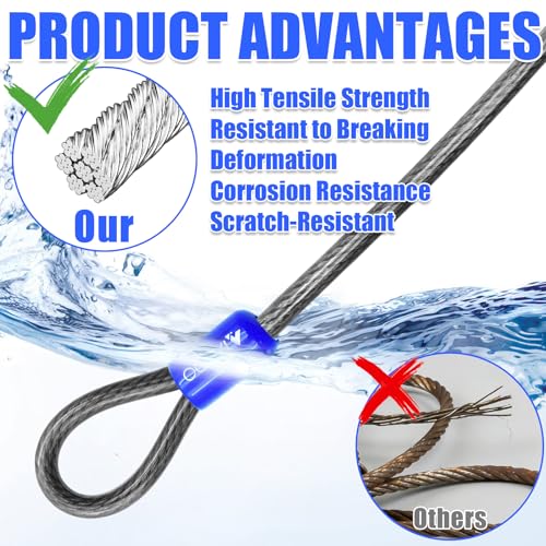 1/3in Security Cable with Loops Cut-Resistant and Waterproof | 4FT/6FT/8FT/10FT Security Cable Suitable for Travel,Home and Outdoor Activities - size: 8FT