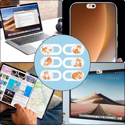 6Pcs 6 Styles Cat Camera Cover Slide Cute Privacy Guard Accessories, 0.04 Inch Ultra Thin White Webcam Cover Protector Blocker for Laptop Computer Tablet Notebook Mini PC Home Office Use - color: Cat