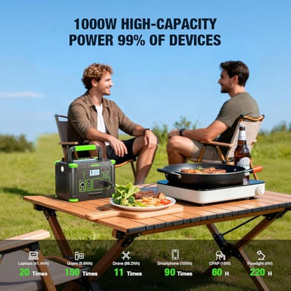 1000W Portable Power Station & 200W Foldable Solar Panel Generator Kit | Pure sine wave AC, PD 60W USB-C, wireless charge, SOS light, triple charging for camping RV blackout backup - color: Dark Green