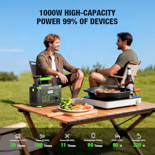 1000W Portable Power Station 999Wh Solar Generator for Outdoor Home | with 120V AC Outlet, 10-Port, PD 60W Fast Charging Backup Battery Pack Power Supply Camping Travel Emergency RV Van Hunting - color: Sliver