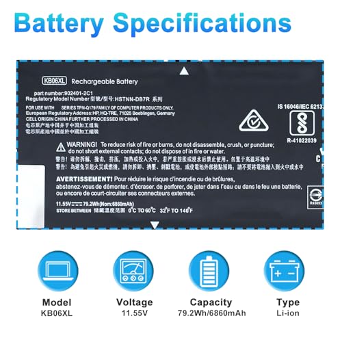 KB06XL 902499-855 Battery Replacement for HP Spectre X360 15 15-BL1XX 15-BL0XX 15-Bl012DX 15-BL002XX 15T-BL000 15T-BL100 15-bl012dx Series 902401-2C1 HSTNN-DB7R TPN-Q179 902499-856 - size: KB06XL 902499-855