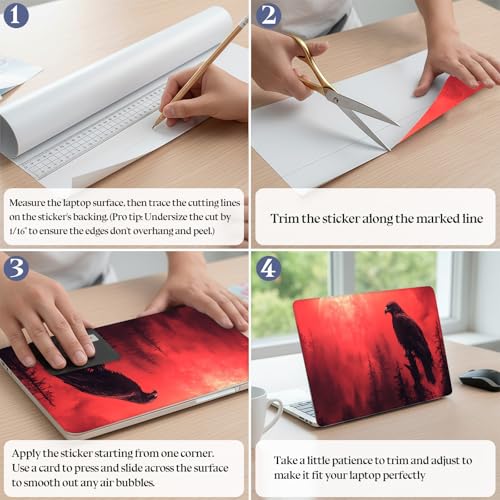 Universal Laptop Skin Sticker Decal,15.6 Inch Laptop Vinyl Cover for 13" 14" 15.6" Laptop,Scratch-Resistant Waterproof Protector Wrap,Reusable with Wrist Pads,Red Moon Eagle - color: Red Moon Eagle