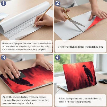 Universal Laptop Skin Sticker Decal,15.6 Inch Laptop Vinyl Cover for 13" 14" 15.6" Laptop,Scratch-Resistant Waterproof Protector Wrap,Reusable with Wrist Pads,Red Moon Eagle - color: Red Moon Eagle