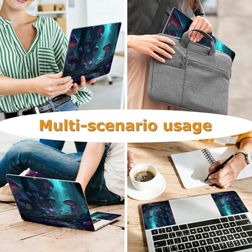 Universal Laptop Skin Sticker with 2 Wrist Pad Decals, 3-Piece Removable Vinyl Laptop Cover, Dreamy Purple and Blue Mushroom Waterproof Anti-Scratch, Easy-Trim Fit for 13.3" 14" 15.6" Laptops - color: Dreamy Purple and Blue Mushroom