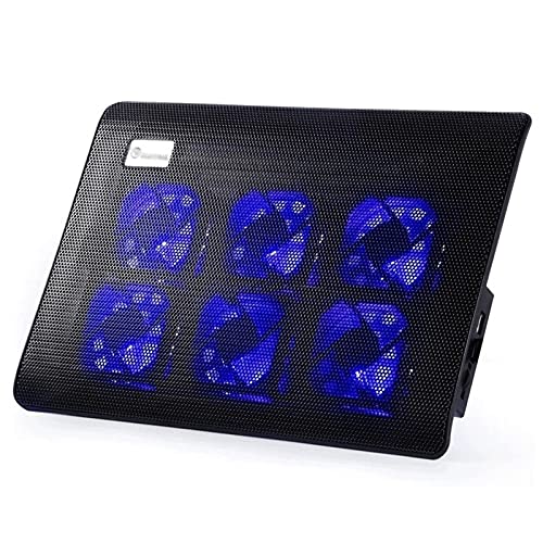Laptop Cooling Pad, Ultra Quiet Laptop Cooler Stand with 6 Fans, Gaming Laptop Cooling Pad with Blue LED Lights, 2 USB Ports, Light Weight Cooling Stand Very Silent