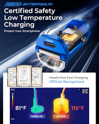 MRGLAS【Upgraded】 125W USB C Car Charger Super Fast Charging for iPhone 16 | [PD65W & QC60W][All Metal] Cigarette Lighter Car Charger,Dual Port for iPhone 16 15 Pro iPad Samsung S25 S24 MacBook-Blue - color: Blue