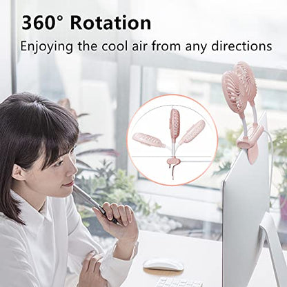 Desktop Fan with 2 Rotatable Heads, 3 Speeds, Sturdy Clamp, USB Powered Cooling Fan for Office Desk & Laptop - color: Pink