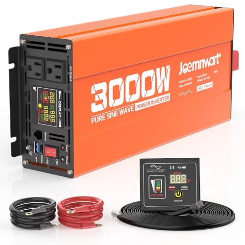 3000W Pure Sine Wave Power Inverter 24V DC to 110V AC Converter, LED Display,Remote Control, Car Inverter with 2AC Outlets,Fast Charging USB Port for RV,Truck,Home - size: 3000W-24V