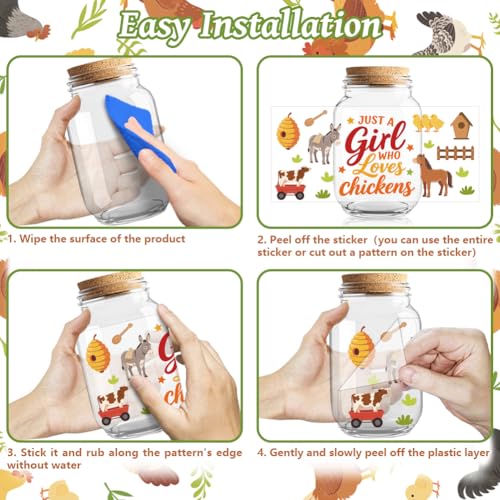 Peacoblue UV DTF Cup Wraps Transfer Stickers Farm Animals and Chickens Pattern, 10 Sheets Waterproof Custom Vinyl Transfer Sticker 16oz Coffee Glass Cup Tumbler Bottle Mug Decals for Men Women - style: Farm Animals and Chickens