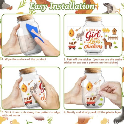 Peacoblue UV DTF Cup Wraps Transfer Stickers Farm Animals and Chickens Pattern, 10 Sheets Waterproof Custom Vinyl Transfer Sticker 16oz Coffee Glass Cup Tumbler Bottle Mug Decals for Men Women - style: Farm Animals and Chickens