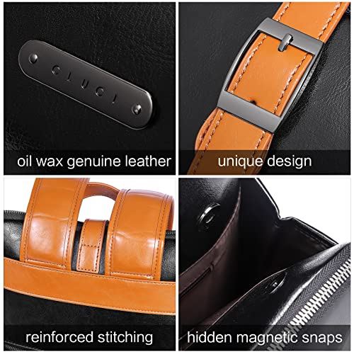 CLUCI Leather Backpack for Women, 15.6 inch Laptop Bag, Large Genuine Work Backpack Travel Back - color: 0-3 Black With Brown