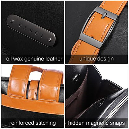 CLUCI Leather Backpack for Women, 15.6 inch Laptop Bag, Large Genuine Work Backpack Travel Back - color: 0-3 Black With Brown