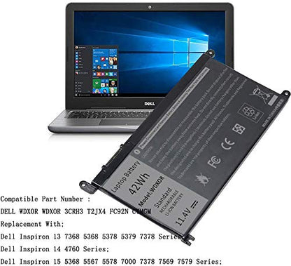 Fancy Buying 42Wh WDX0R Laptop Battery for dell Inspiron 15 5565 5567 5568 5578 7560 7570 7579 7569, 13 5368 5378 5379 7368 7378, 17 5000 5765 5767 5770, 14 7460 Fits 3CRH3 T2JX4 FC92N CYMGM - size: 11.13*2.15*0.77inch