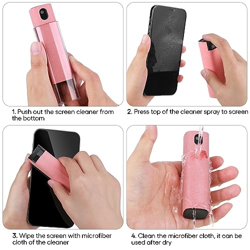 Fingerprint Proof Screen Cleaner,3 in 1Touchscreen Mist Cleaner Spray Wipe Cleaner,Safe for All Phones, Computer, Laptop, Tablet and Car Screen(Grey Pink)