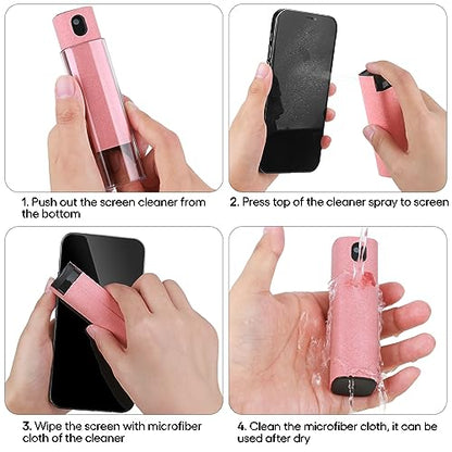 Fingerprint Proof Screen Cleaner,3 in 1Touchscreen Mist Cleaner Spray Wipe Cleaner,Safe for All Phones, Computer, Laptop, Tablet and Car Screen(Grey Pink)