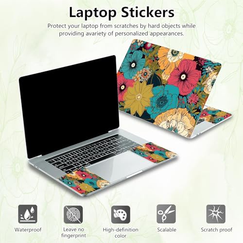 Laptop Skin Sticker Decal, Universal Reusable Vinyl Laptop Cover for 12" 13" 13.3" 14" 15" 15.4" 15.6" Notebook PC, Waterproof Scratch-Resistant with 2 Wrist Pads, Easy to Apply & Remove,Art Flower - color: Art Flower