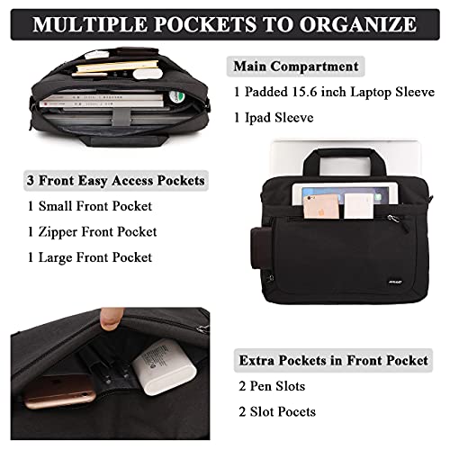 RAVUO Laptop Bag for Men, Water Resistant Shoulder Messenger Bag 15.6inch Computer Carrying Case Business Briefcase with Organizer Pocket | Carrying Case - color: 15.6inch-black