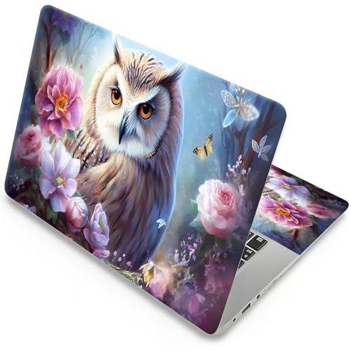 Universal Laptop Skin, DIY Cut-to-Fit Vinyl Cover Compatible with HP, Dell, Lenovo, Mac (13.3" to 15.6"), Anti-Scratch, No Residue & Bubble-Free Protective Decal Sticker, Floral Owl Fantasy - color: Floral Owl Fantasy
