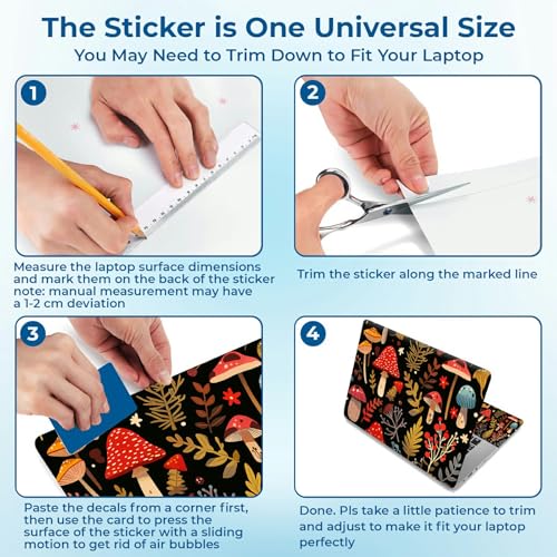 Reusable Universal Laptop Skin Sticker, Cut to Fit for 11.6–15.6 Inch Laptops, Waterproof Protective Film, No-Residue - Mushroom Garden - color: Mushroom Garden