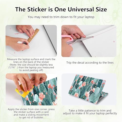 Laptop Skin Sticker Decal, Universal Reusable Vinyl Laptop Cover for 12" 13" 13.3" 14" 15" 15.4" 15.6" Notebook PC, Waterproof Scratch-Resistant with 2 Wrist Pads, Easy to Apply & Remove,Art Cactus - color: Art Cactus
