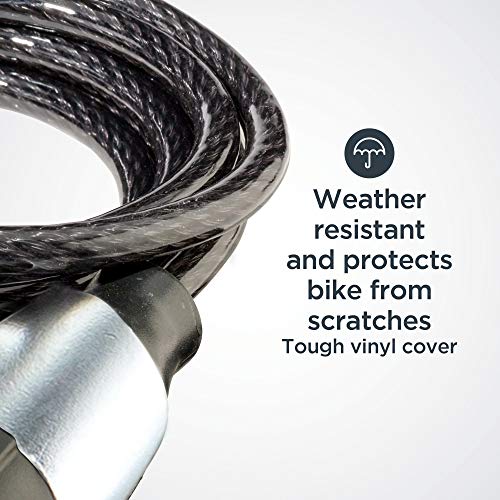Schwinn Bike Cable Lock with Keys, 6 ft x 8 mm, Black, Durable Steel, Protective Vinyl Cover, Carrying Bracket for Transport, Anti Theft Protection, Bike Lock Cable for Security - size: 6 Foot/8mm Cable