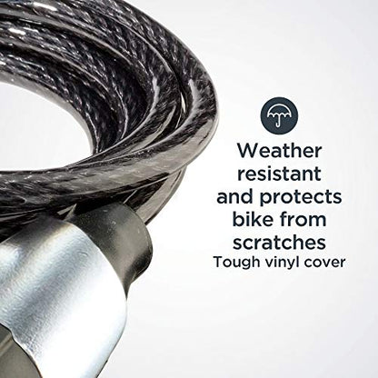 Schwinn Bike Cable Lock with Keys, 6 ft x 8 mm, Black, Durable Steel, Protective Vinyl Cover, Carrying Bracket for Transport, Anti Theft Protection, Bike Lock Cable for Security - size: 6 Foot/8mm Cable