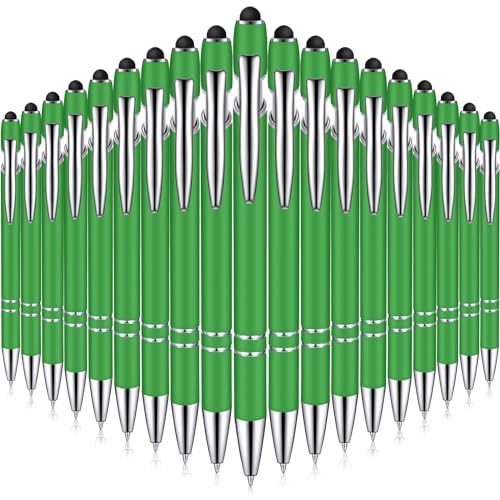 Zonon 38 Pieces Rubberized Ballpoint Pen with Stylus Tip Stylish Metal Pen Capacitive Styli with Soft Rubberized Grip, Black Ink for Most Devices(Green) - color: Green