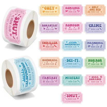 Book Ticket Sticker Roll - 2 Rolls Waterproof Vinyl Ticket Design Self Adhesive Library Decals for Laptop Water Bottle Journal Scrapbook Reading Log Reward Chart Classroom Bulletin Board Gift - style: Book Ticket