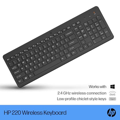 HP 220 Wireless Keyboard-2.4GHz Connectivity w/Data Encryption-Low-Profile Chiclet Keys-Win/Mac-Laptop, PC Compatible-Shortcut Keys & Num Pad-LED Num, Caps, & Scroll Lock (‎‎805T2AA#ABA) (Pack of 10) - size: Full Size (Pack of 10), style: Keyboard
