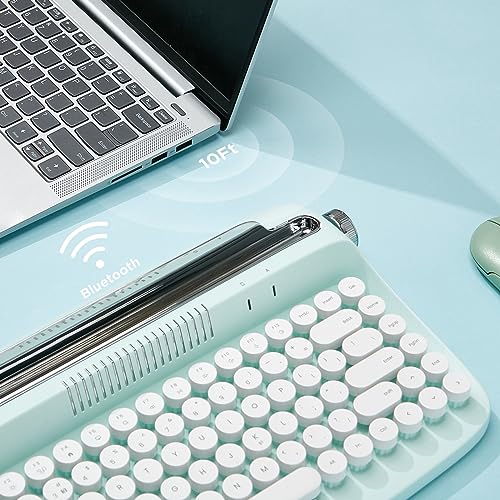 YUNZII ACTTO B303 Wireless Typewriter Keyboard, Bluetooth Connection, Cute Retro Aesthetic Design with Integrated Stand for Tablet, Phone, PC and Win/Mac/Android (B303, Sweet Mint) - style: Sweet Mint