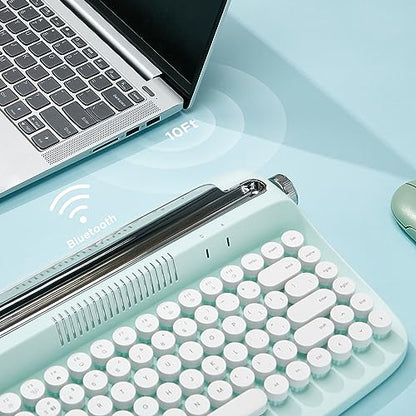 YUNZII ACTTO B303 Wireless Typewriter Keyboard, Bluetooth Connection, Cute Retro Aesthetic Design with Integrated Stand for Tablet, Phone, PC and Win/Mac/Android (B303, Sweet Mint) - style: Sweet Mint
