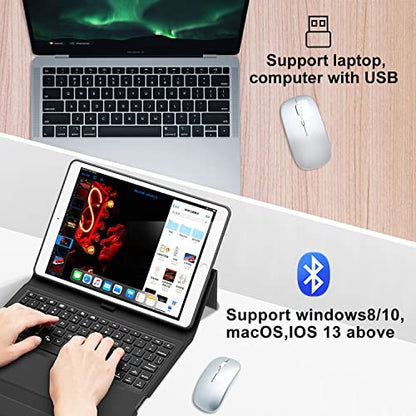 Wireless Bluetooth Mouse for iPad/MacBook Pro/Air/Laptop/pc Rechargeable Silent Mouse Portable Slim for Surface Pro/Lenovo/Samsung Tablet (Bright Silver) - color: Bright Silver