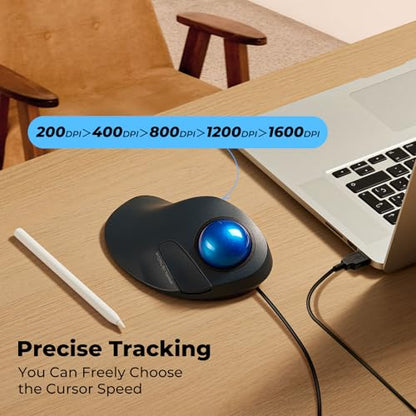 Wired Trackball Mouse for Large Hands, Ergonomic Design Reduces Wrist & Muscle Strain, Precision Tracking with Easy Index Finger Control, Compatible with PC, Laptop, Windows, Mac, Blue - color: D-Blue