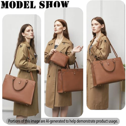YZAOLL 15.6 Inch Laptop Bag for Women Work Tote Briefcase for Teacher Purse - color: Brown